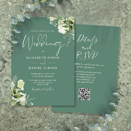 Eukalyptus Green Floral QR Code Hochzeit Einladung