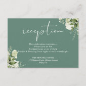 Eukalyptus Green Floral Script Hochzeitsempfang Begleitkarte (Vorderseite)