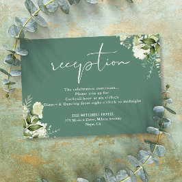 Eukalyptus Green Floral Script Hochzeitsempfang Begleitkarte
