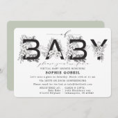 Eukalyptus Green Floral VIRTUTAL Baby Dusche Einladung (Vorne/Hinten)