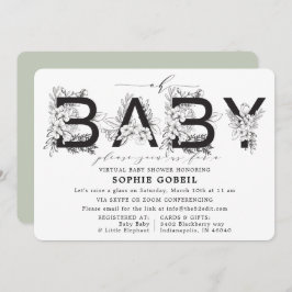Eukalyptus Green Floral VIRTUTAL Baby Dusche Einladung