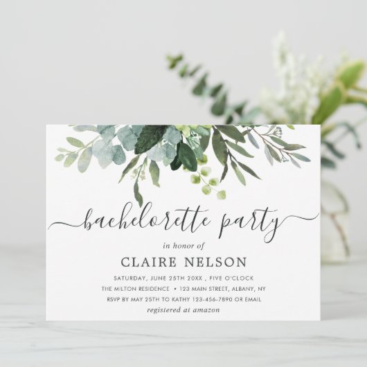 Eukalyptus Green Foliage Junggeselinnen-Abschied Einladung (Stehend Vorderseite)