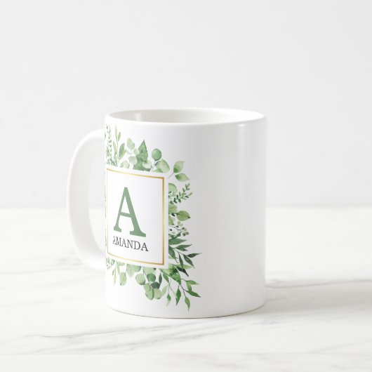 Eukalyptus Green Foliage Mit Monogramm Tasse (Vorderseite Links)