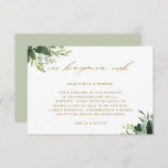 Eukalyptus Green Foliage Wedding Honeymoon Wish Begleitkarte<br><div class="desc">Diese Hochzeitsnacht-Wunschzettel mit gemalten Aquarelltöne,  grünen Blätter mit moderner Kalligraphie. Für eine weiter gehende Anpassung dieses Designs klicken Sie bitte auf den Link "Weitere Anpassung". Matching-Elemente sind ebenfalls verfügbar</div>