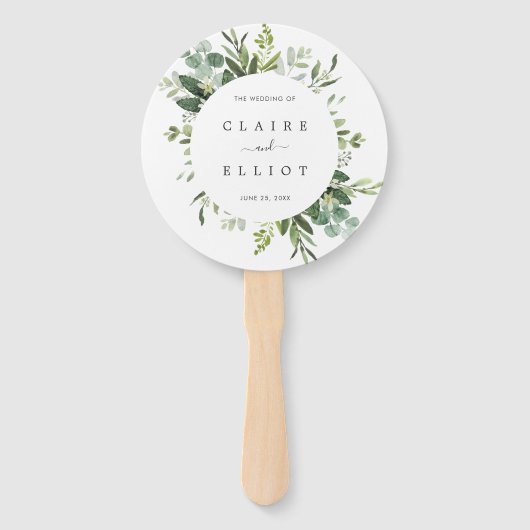 Eukalyptus Green Foliage Wedding Program Handfan Fächer (Vorderseite)