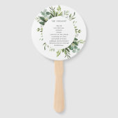 Eukalyptus Green Foliage Wedding Program Handfan Fächer (Rückseite)