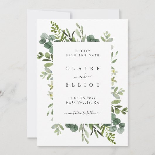Eukalyptus Green Foliage Wedding Save The Date (Vorderseite)