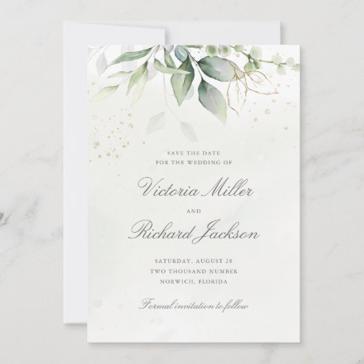 Eukalyptus Green Foliage Wedding Save The Date (Vorderseite)