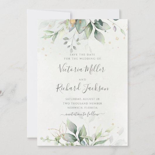 Eukalyptus Green Foliage Wedding Save The Date (Vorderseite)