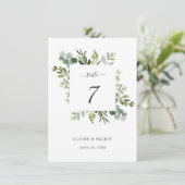 Eukalyptus Green Foliage Wedding Tischnummer (Stehend Vorderseite)
