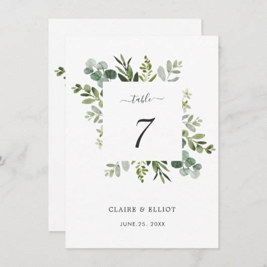 Eukalyptus Green Foliage Wedding Tischnummer (Vorne/Hinten)