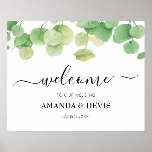 Eukalyptus Green Foliage Wedding Welcome Poster