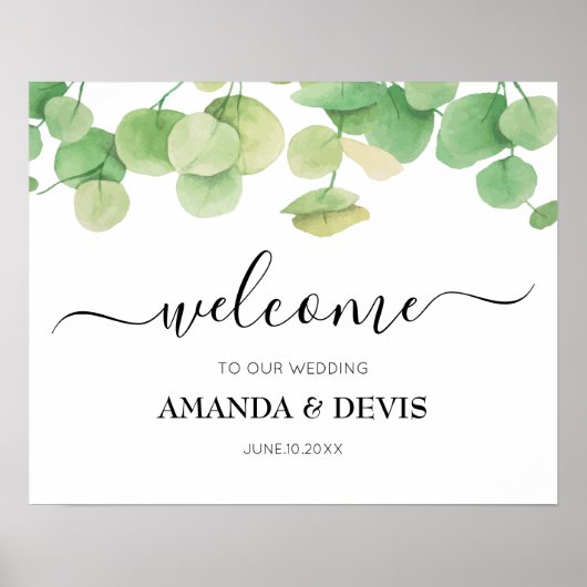 Eukalyptus Green Foliage Wedding Welcome Poster (Vorne)