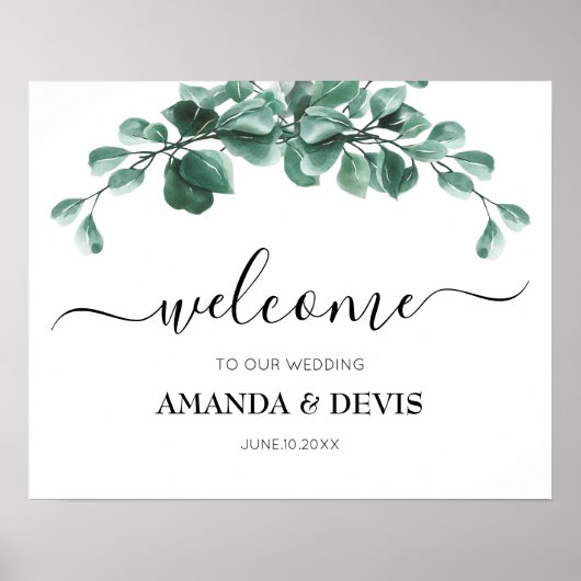 Eukalyptus Green Foliage Wedding Welcome Poster (Vorne)