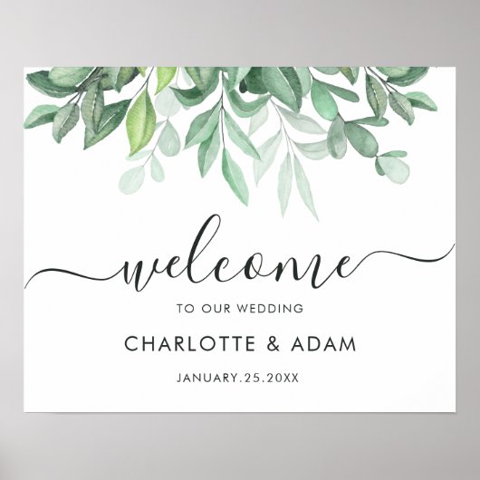 Eukalyptus Green Foliage Wedding Welcome Sign Poster (Vorne)