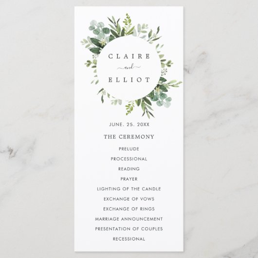 Eukalyptus Green Foliage Wedding Zeremony Program Programm (Vorderseite)
