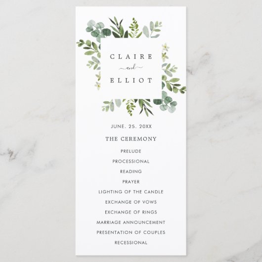 Eukalyptus Green Foliage Wedding Zeremony Program Programm (Vorderseite)