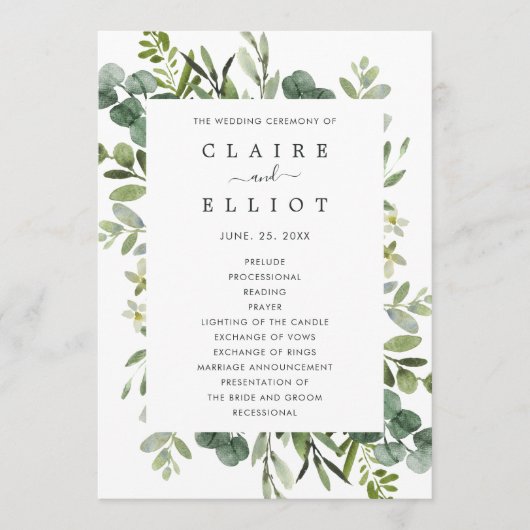 Eukalyptus Green Foliage Wedding Zeremony Program Programm (Vorderseite)