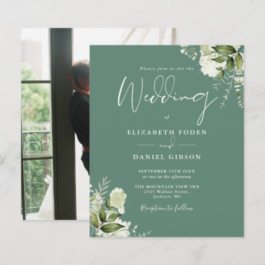 Eukalyptus Green Foto Hochzeitseinladung (Vorne/Hinten)