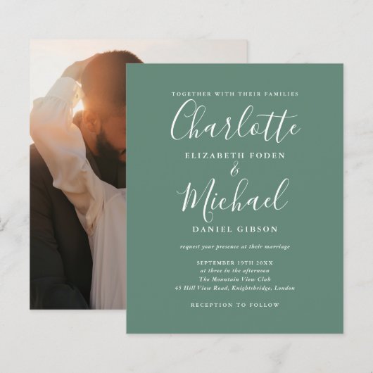 Eukalyptus Green Foto Hochzeitseinladung (Vorne/Hinten)