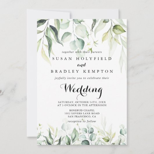 Eukalyptus Green Front & Back Wedding Einladung (Vorderseite)