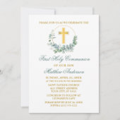 Eukalyptus Green Gold Erstkommunion Einladung (Vorderseite)