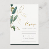 Eukalyptus Green Gold Foil Foliage Wedding RSVP Begleitkarte (Vorderseite)