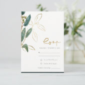 Eukalyptus Green Gold Foil Foliage Wedding RSVP Begleitkarte (Stehend Vorderseite)