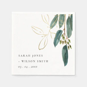 Eukalyptus Green Gold Foliage Wedding Serviette