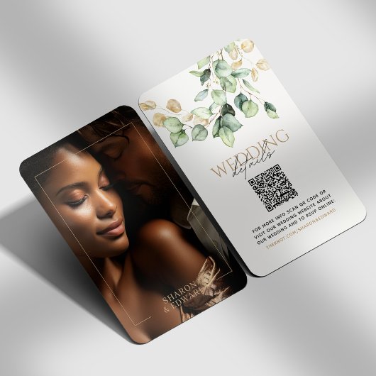 Eukalyptus Green & Gold Foto QR Code Wedding RSVP Begleitkarte