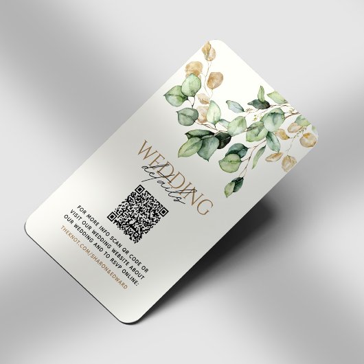 Eukalyptus Green & Gold Foto QR Code Wedding RSVP Begleitkarte