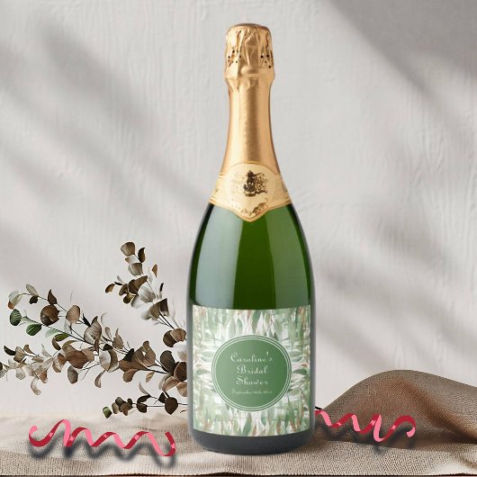 Eukalyptus Green Gold Glitzer Blätter Brautparty Schaumweinetikett