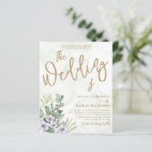 Eukalyptus Green & Gold Hochzeit Einladung (Stehend Vorderseite)