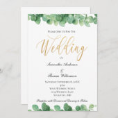 Eukalyptus Green Gold Script Elegante Wedding Einladung (Vorne/Hinten)