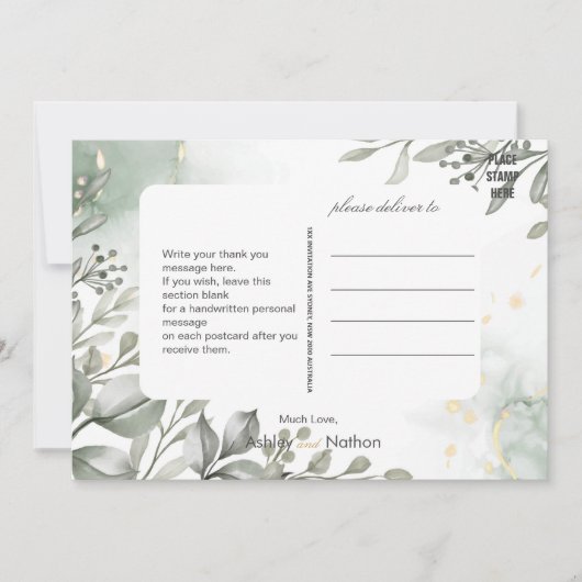 Eukalyptus green & gold Wassercolor Hochzeit Einladung (Vorderseite)