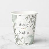 Eukalyptus green & gold Wassercolor Hochzeit Pappbecher (Vorderseite)