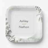 Eukalyptus green & gold Wassercolor Hochzeit Pappteller (Vorderseite)