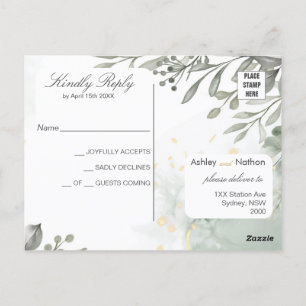 Eukalyptus green & gold Wassercolor Hochzeit Postkarte