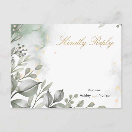Eukalyptus green & gold Wassercolor Hochzeit Postkarte (Vorderseite)
