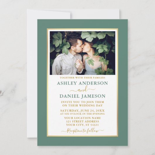 Eukalyptus Green Gold Wedding Einladung (Vorderseite)