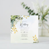 Eukalyptus Green Gold Wedding Einladung Grün (Stehend Vorderseite)