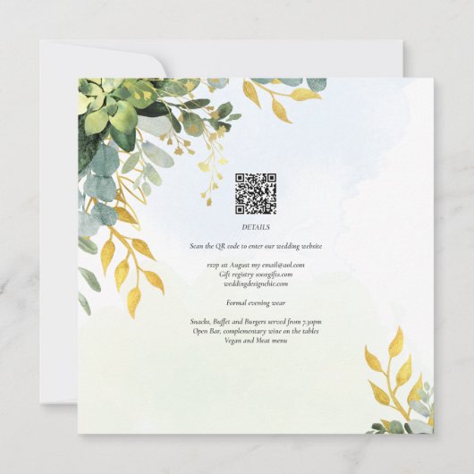 Eukalyptus Green Gold Wedding Einladung Grün (Rückseite)