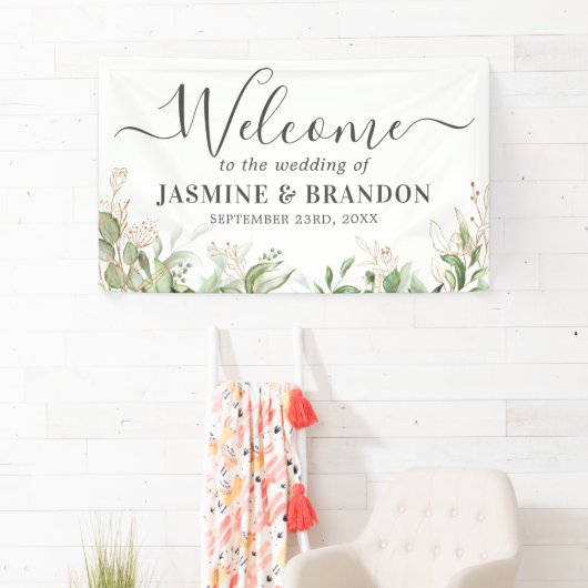 Eukalyptus Green Gold Wedding Welcome Banner (Insitu)