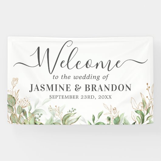 Eukalyptus Green Gold Wedding Welcome Banner (Horizontal)