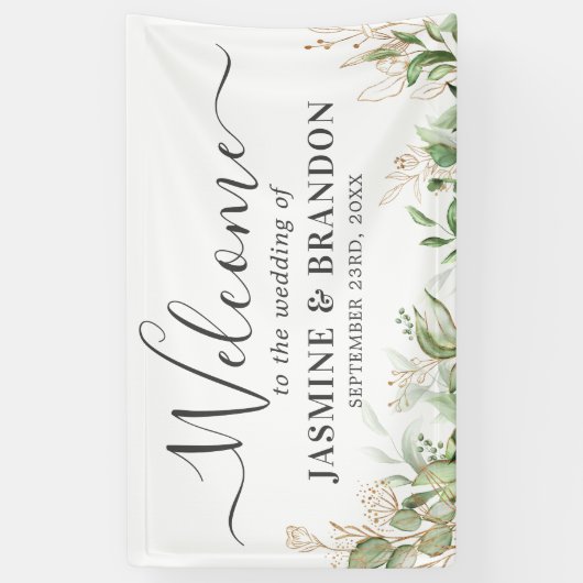 Eukalyptus Green Gold Wedding Welcome Banner (Vertikal)