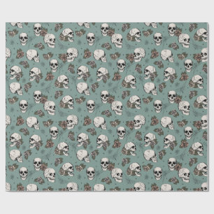 Eukalyptus Green Gothic Skulls Halloween Geschenkpapier