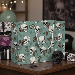 Eukalyptus Green Gothic Skulls und Rose Halloween Große Geschenktüte