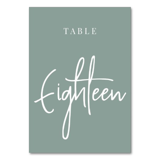 Eukalyptus Green Hand Scripted Table Achtzehn Tischnummer (Rückseite)
