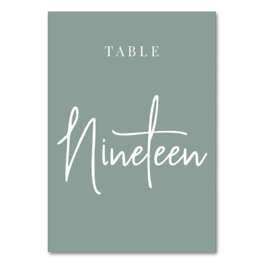 Eukalyptus Green Hand Scripted Table NINETEEN Tischnummer (Vorderseite)
