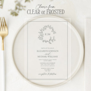Eukalyptus Green Leafy Wappen Monogram Wedding Acryleinladungen